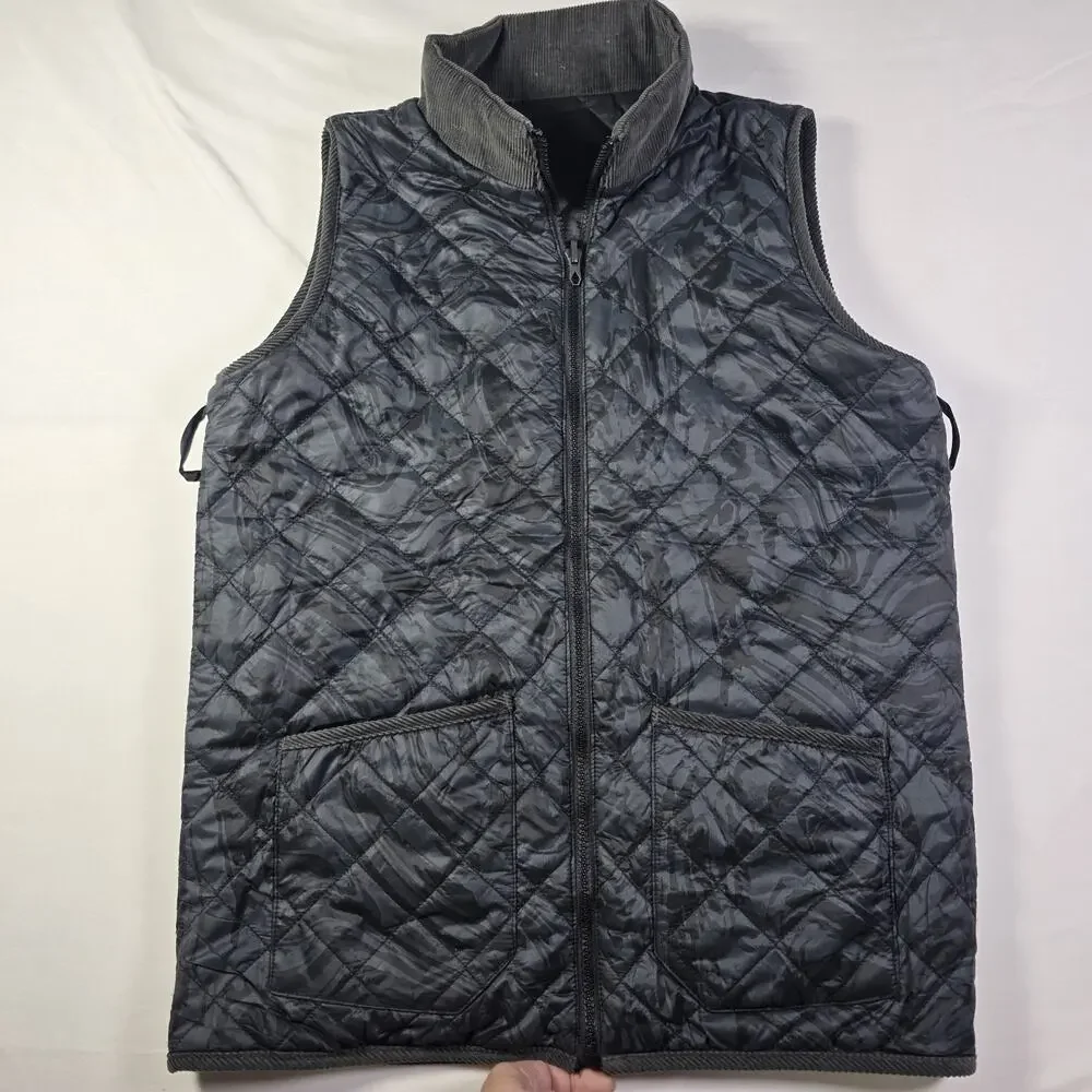Volcom Reversible Quilted Vest Youth XL (18-20) Black Corduroy Collar Full Zip